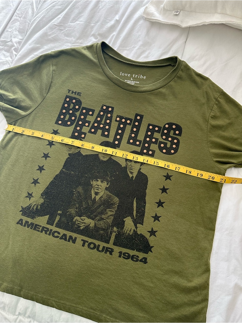 Love Tribe Olive Green Beatles Graphic Short Sleeve Tee, size large - Picture 8 of 10